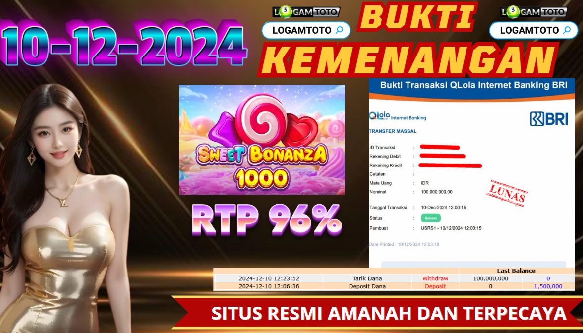 SELAMAT KEPADA MEMBER SETIA LOGAMTOTO BERHASIL JACKPOT DI PERMAINAN SLOT SWEET BONANZA 1000